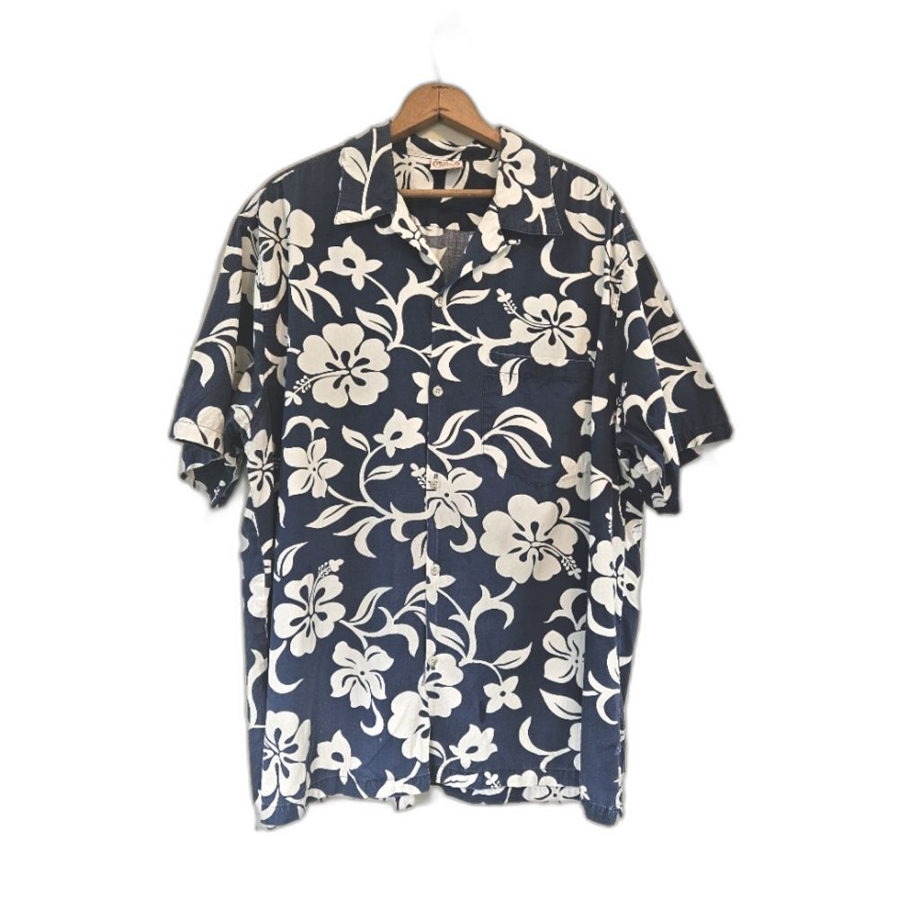 GO BAREFOOT Hawaiian Aloha Shirt Men's Size XL Made In USA Hibiscus Vintage